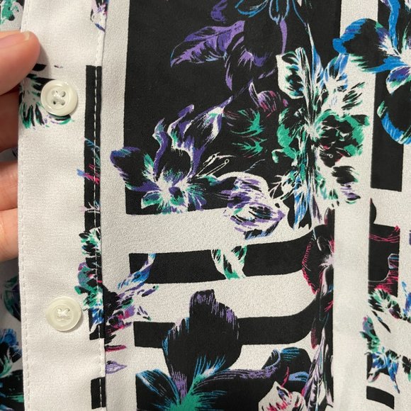 ATTENTION: Funky Multicolor Button-Up Collared Blouse w Sheer Panels Sz XL - Picture 7 of 9